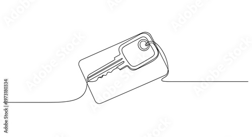 Hotel key card on table in room line art illustration