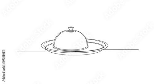 Food serving cloche on tray in hotel room service line art