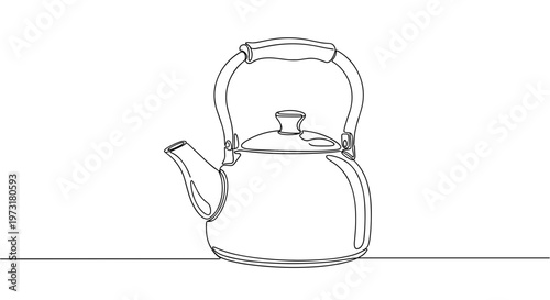 Kettle on table in hotel room line art illustration