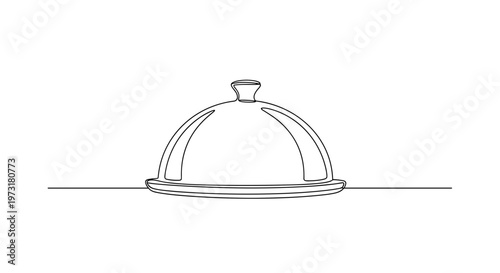 Food serving cloche on table in hotel restaurant line art
