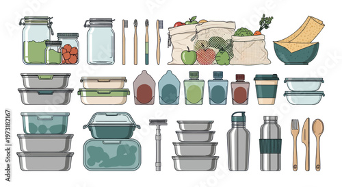 Zero Waste Eco Friendly Products Collection: Food Storage, Reusable Items, Natural Materials