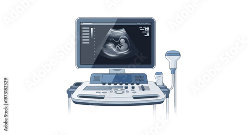 Ultrasound Machine with Fetus Scan on Screen