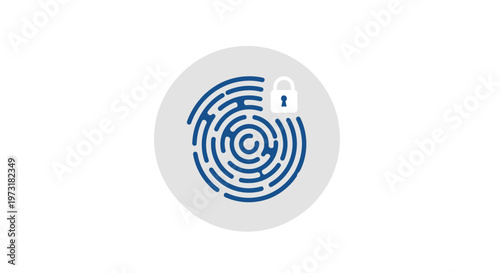 Fingerprint security icon with lock, digital identity and data protection concept