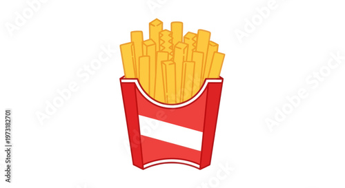 Crispy Golden French Fries in Red Cardboard Container, Fast Food, Isolated
