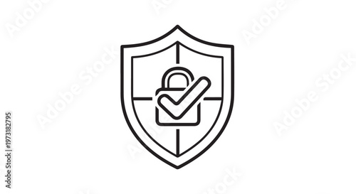 Security Shield Icon with Padlock and Checkmark for Data Protection