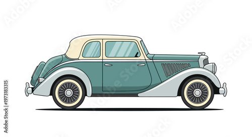 Vintage Teal and Cream Convertible Car, Classic Automobile from the 1930s