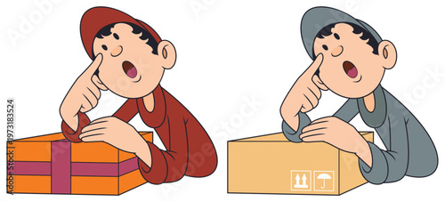 Surprised cartoon character wondering deeply.