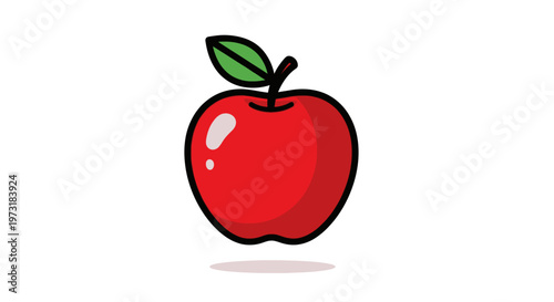 Red Apple Illustration with Green Leaf and Stem