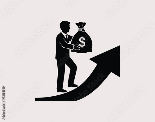 A silhouette of a group of five hikers walking uphill with backpacks and walking poles together