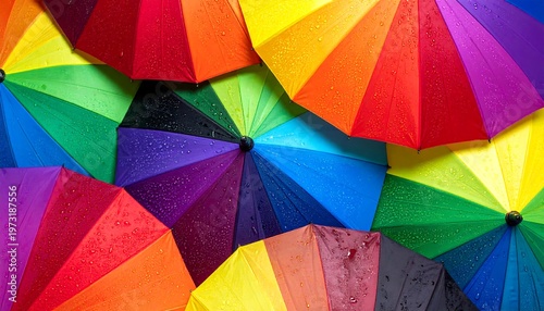 A vibrant collection of colorful umbrellas arranged in a pleasing pattern.