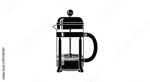 A black french press coffee maker is prominently displayed showcasing a clean and modern design silhouette high quality professional detailed elegant