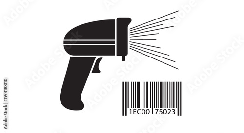 Barcode scanner icon with laser beam for retail and inventory management