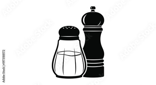 A black and white depiction of a salt shaker and pepper mill showcasing a striking silhouette high quality professional detailed modern