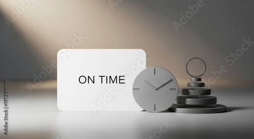 On Time Concept with Clock and Card for Deadline, Punctuality, and Schedule