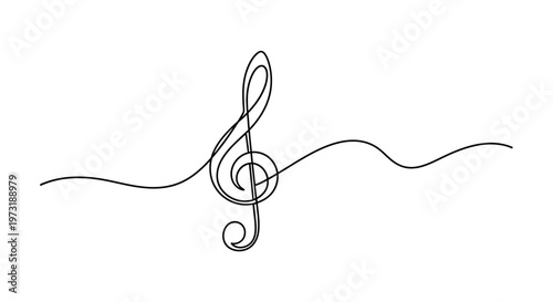 Elegant continuous line drawing of a treble clef music symbol.