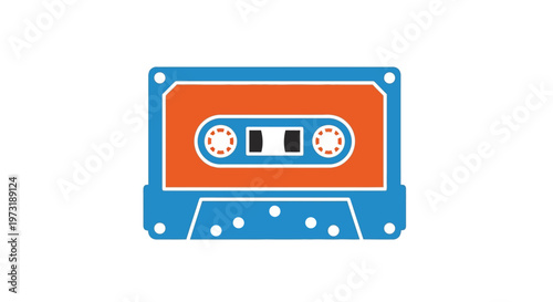 Colorful retro audio cassette tape icon on white background.