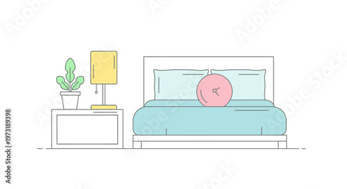 Minimalist bedroom interior with bedside table and lamp.