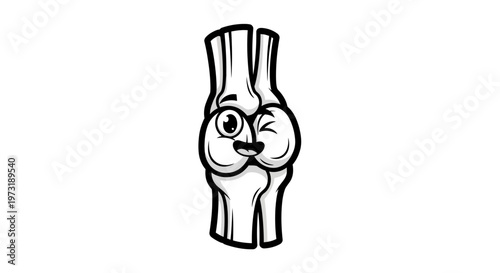 Cartoon knee joint mascot winking and smiling isolated on white