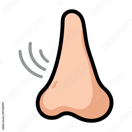 Vector of a human nose with wavy lines indicating smell or breathing