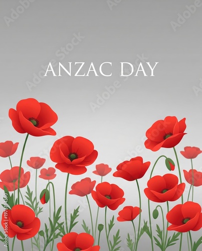 Anzac day background with red poppies.