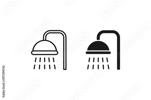 Bathroom shower head icon with water drops for hotel amenities