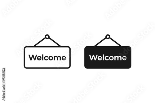 Hanging welcome door sign icon for shop or hotel entrance
