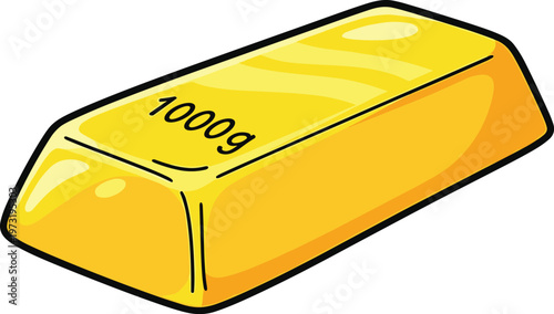 Gold Bar Illustration with 1000g Weight for Finance, Investment, and Wealth-Themed Designs