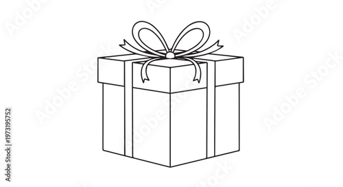 Gift box line icon with ribbon bow for holiday celebration and rewards