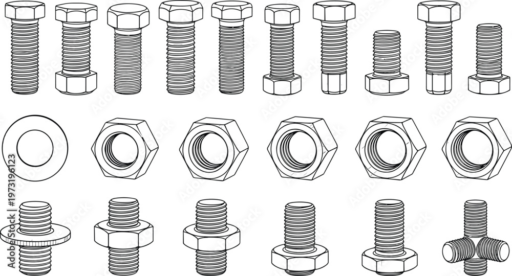 Foto Bolt Nut and Washer Outline Collection Featuring Threaded Fasteners Hardware Com