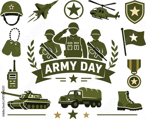 Army Day Military Icons Set Flat Vector Simple Editable Design