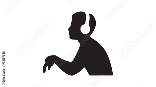 Headphones Silhouette on Person Profile - Minimalist Audio Listening and Music Streaming Vector Graphic