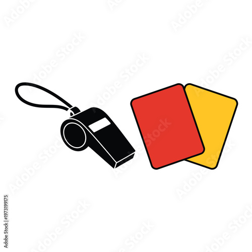 Referee whistle and cards a visual representation of sports officiating