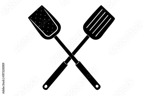 Kitchen utensils vector illustration. grill fork and spatula tool black silhouette vector