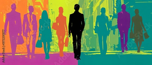 The Path of Progress: Silhouettes of professionals traverse a bustling cityscape, symbolizing their individual journeys toward shared goals and aspirations.