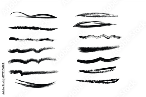 Collection of black brush stroke textures and shapes for artistic design