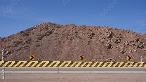 Highway A3. Early spring landscape. Kapshagay Reservoir. Konaev city.