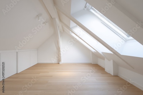 Bright and Airy Empty Attic Room with Skylights and Natural Light, Ready for Renovation