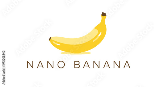 Bright yellow banana illustration with text 'nano banana' below clean white background simple modern graphic design