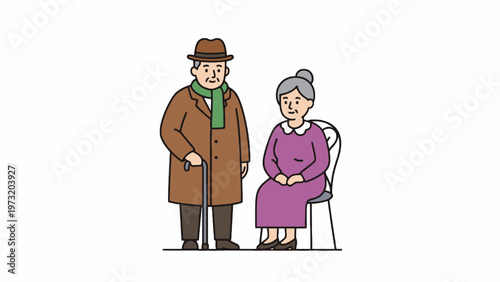 Senior elderly couple illustration man standing and woman sitting