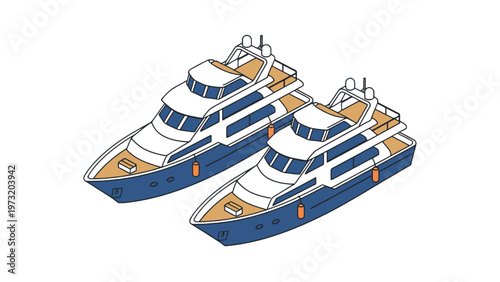 Two Luxury Yachts Isometric Illustration Isolated on White