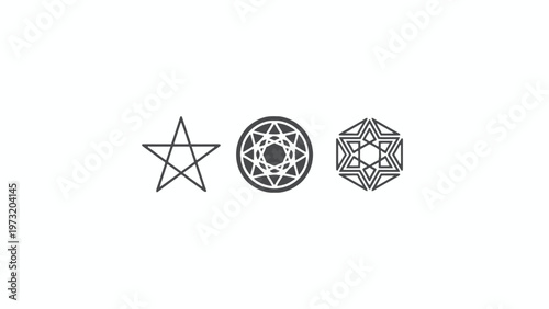 Geometric star icons and spiritual symbols on white background