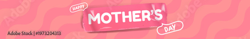 Happy Mother's Day wide banner. Pink wavy background with white mothers day typography. Modern mothers day seasonal header for holiday marketing, social media and website promotions.