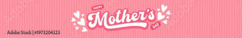 Happy Mother's Day wide banner. Pink wavy background with white mothers day typography. Modern mothers day seasonal header for holiday marketing, social media and website promotions.