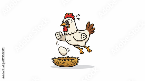 Cartoon Chicken Hen Laying Egg in Nest Vector Illustration