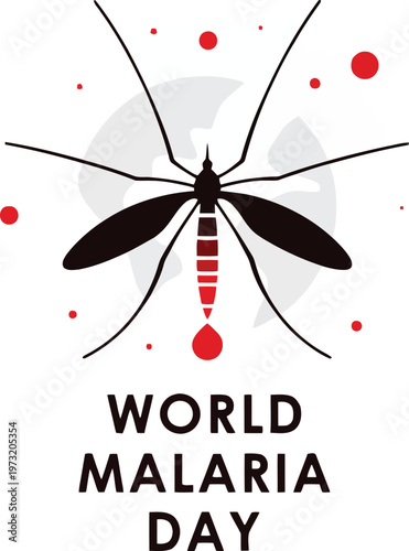 A graphic illustration for World Malaria Day with a mosquito and blood drops