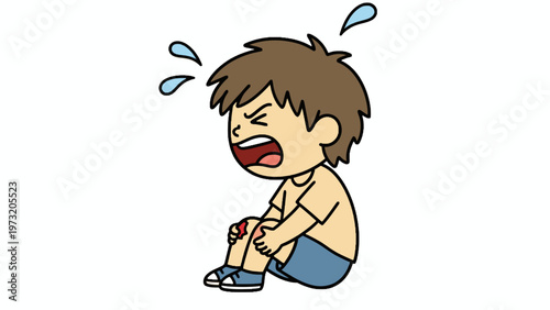 Injured Boy Crying and Holding Scraped Knee Illustration