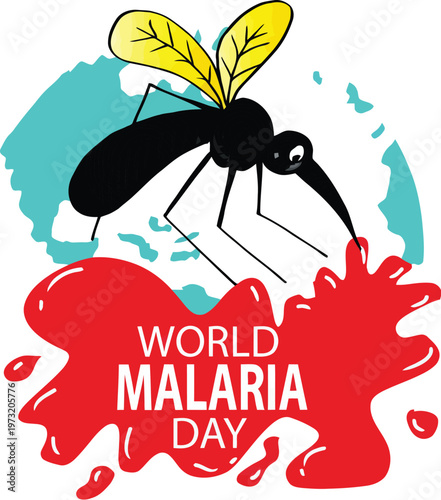 A graphic illustration for World Malaria Day with a mosquito and blood