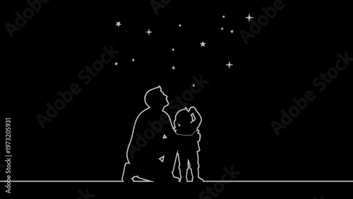 Father and Child Gazing at Stars Together.