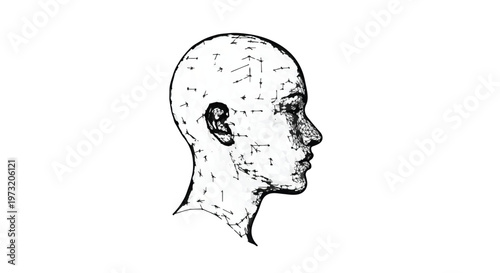 Human head profile illustration depicts numerous acupuncture points or pressure zones across the cranium, face, and ear, indicating traditional medicine concepts.