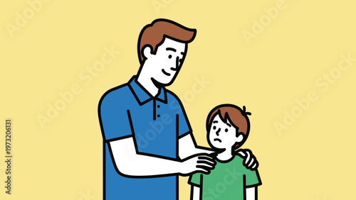 Father Comforting Young Son Illustration.
